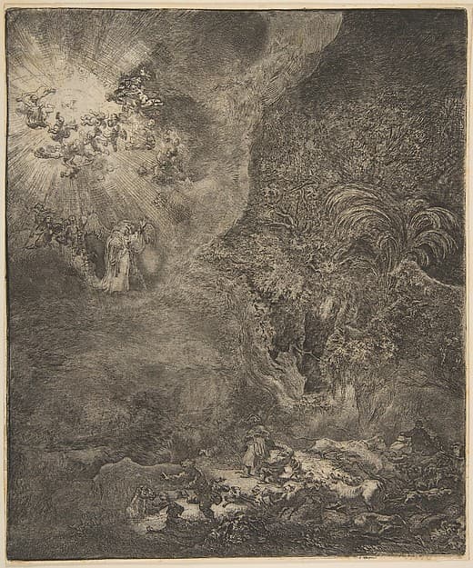 The Angel Appearing to the Shepherds, by Rembrandt (Rembrandt van Rijn)