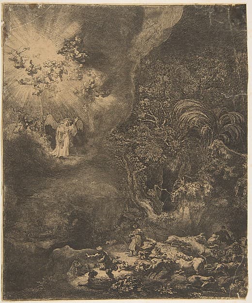 The Angel Appearing to the Shepherds, by Rembrandt (Rembrandt van Rijn)