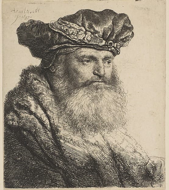 Bearded Man in a Velvet Cap with a Jewel Clasp, by Rembrandt (Rembrandt van Rijn)