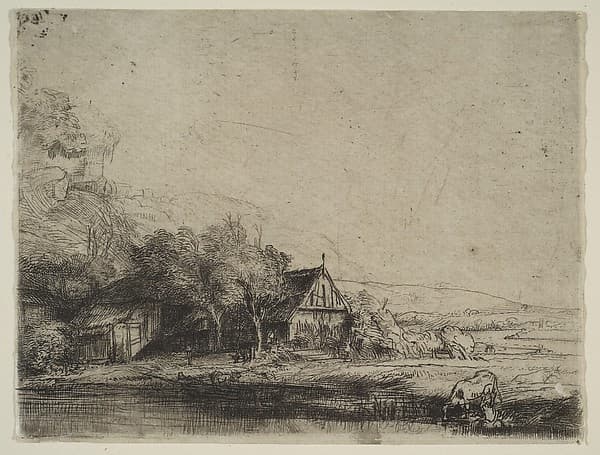 Landscape with a Cow Drinking, by Rembrandt (Rembrandt van Rijn)