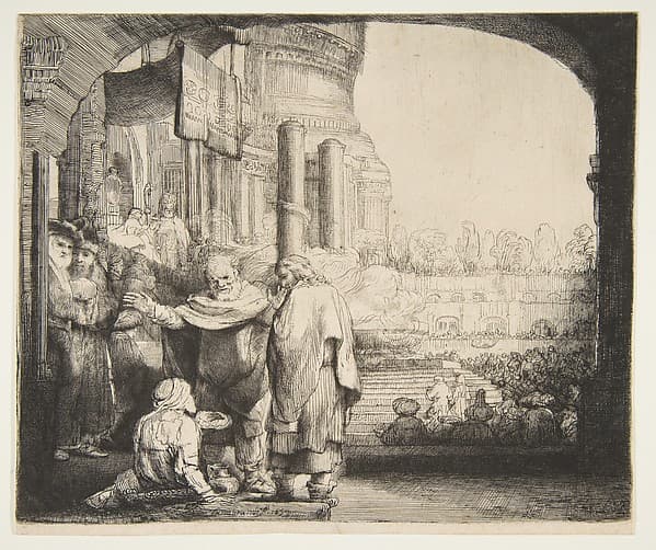 Peter and John Healing the Cripple at the Gate of the Temple, by Rembrandt (Rembrandt van Rijn)
