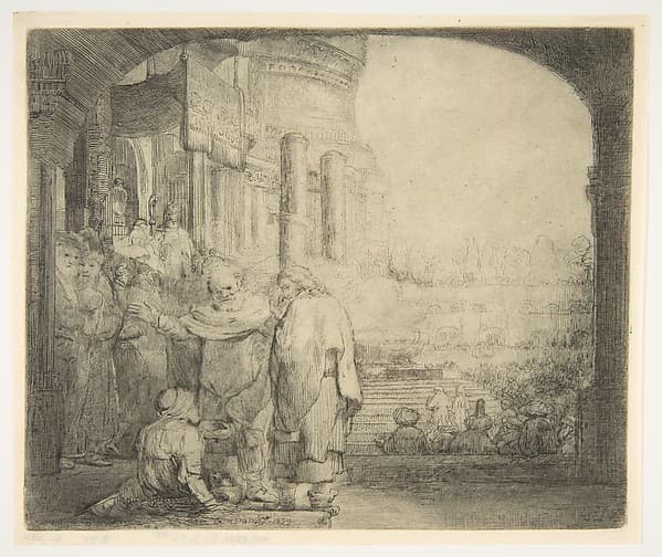 Peter and John Healing the Cripple at the Gate of the Temple, by Rembrandt (Rembrandt van Rijn)