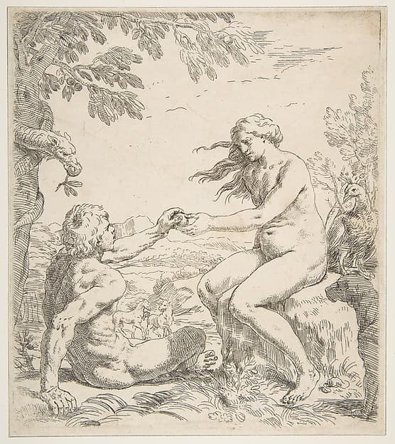 Adam and Eve, by Simone Cantarini