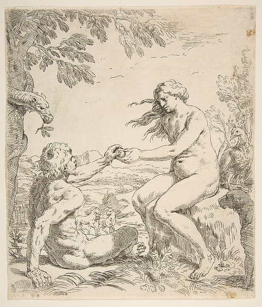 Adam and Eve, by Simone Cantarini