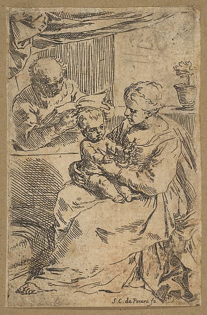 Holy Family with a rosary, by Simone Cantarini