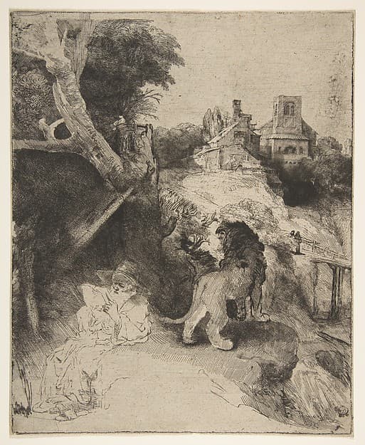 St. Jerome Reading in an Italian Landscape, by Rembrandt (Rembrandt van Rijn)