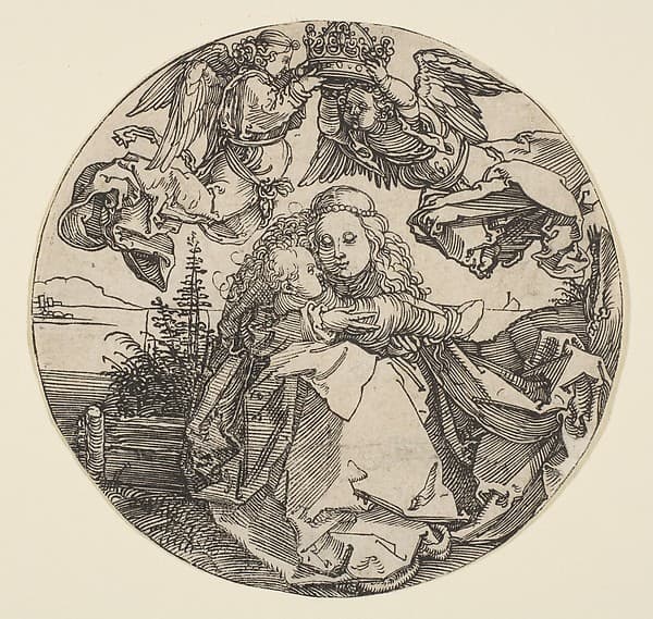 The Virgin and Child Crowned by Two Angels above a Landscape, by Albrecht Dürer
