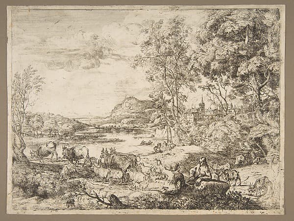 Shepherd and Shepherdess Conversing in a Landscape, by Claude Lorrain (Claude Gellée)