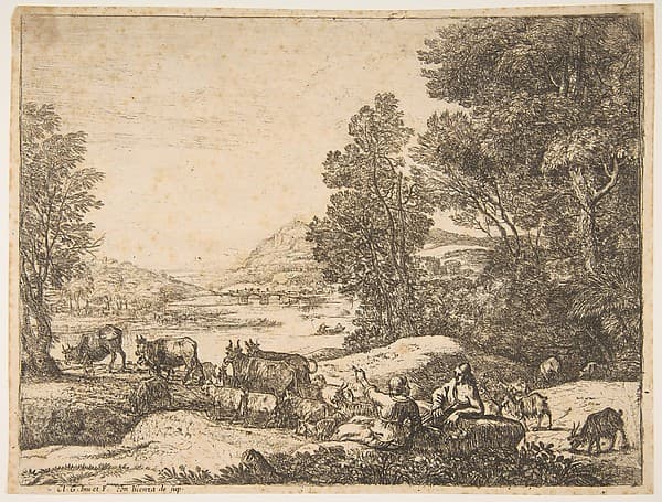 Shepherd and Shepherdess Conversing in a Landscape, by Claude Lorrain (Claude Gellée)