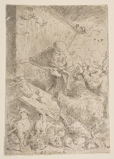 Noah letting the animals into the ark, by Giovanni Benedetto Castiglione (Il Grechetto)