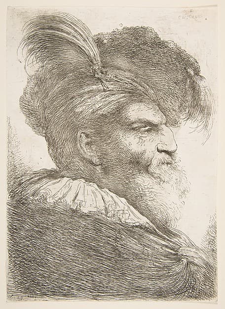 Head of an old man facing right, from "Large Oriental Heads", by Giovanni Benedetto Castiglione (Il Grechetto)