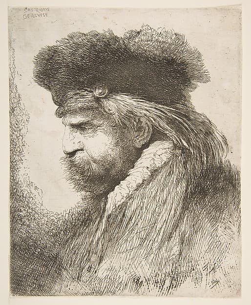 Head of an old man facing left, from "Large Oriental Heads", by Giovanni Benedetto Castiglione (Il Grechetto)