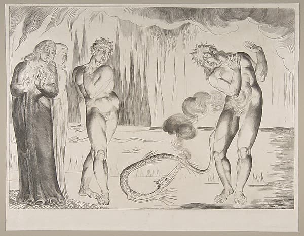 The Circle of the Thieves; Buoso Donati Attacked by the Serpent, by William Blake