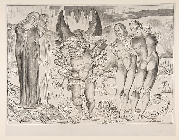 Circle of Theives: Agnello Brunelleschi Attacked By a Six-Footed Serpent, by William Blake