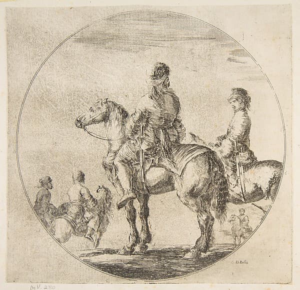 Two Polish horsemen with their horses facing left, from "Figures on Horseback" (Cavaliers nègres, polonais et hongrois), by Stefano della Bella