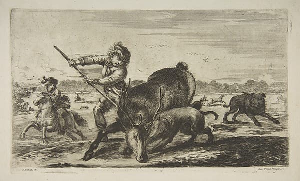 Stag at bay, from 'Animal hunts' (Chasses à différents animaux), by Stefano della Bella