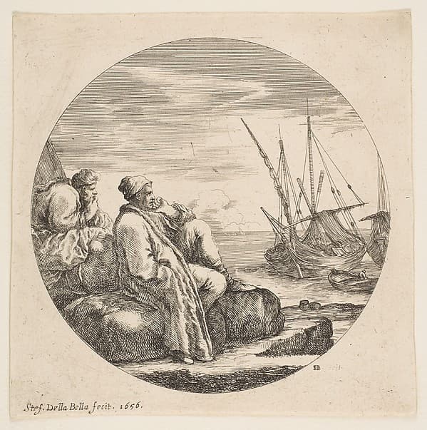 Two Turkish Merchants in a Port, from "Landscapes and seaports" (Paysages et ports de mer, dans des ronds), by Stefano della Bella