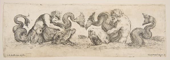 Frieze with Tritons and Dolphins, plate 13 from "Decorative friezes and foliage" (Ornamenti di fregi e fogliami), by Stefano della Bella