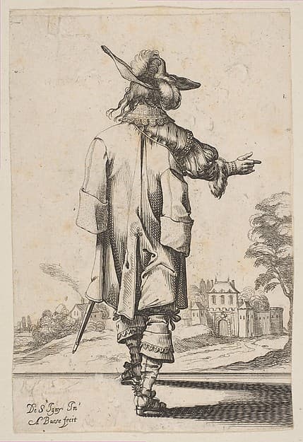 Gentleman Seen from the Back Pointing towards a Chateau, by Abraham Bosse