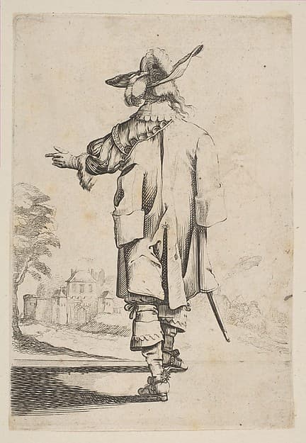 Gentleman Seen from the Back Pointing towards a Chateau, by Anonymous, French, 17th century