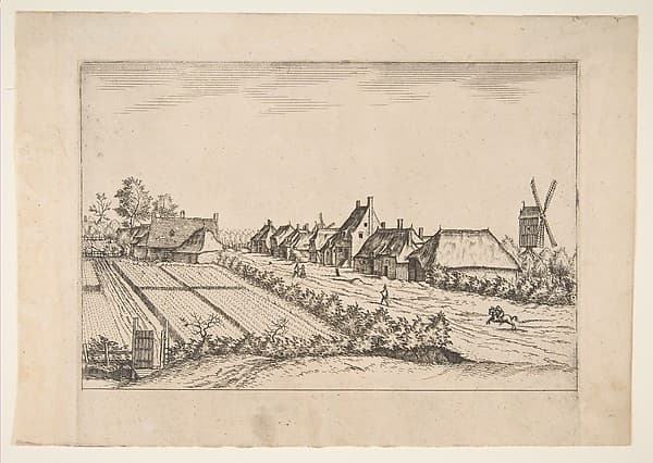 Fields with a Village Road with Post Mill, from the series The Small Landscapes (Multifariarum Casularum), by Johannes van Doetecum I