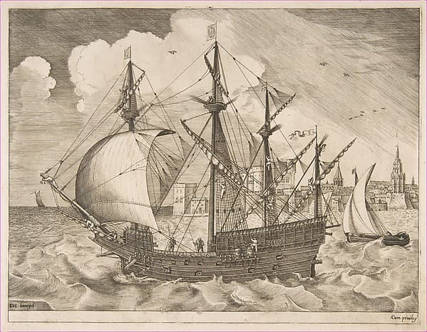 Armed Four-Master Putting Out to Sea from The Sailing Vessels, by Frans Huys