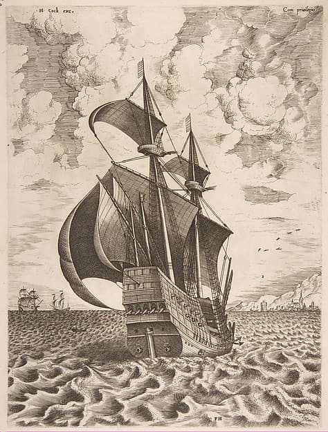 Armed Four-Master Sailing Towards a Port from The Sailing Vessels, by Pieter Bruegel the Elder