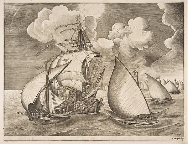 Fleet of Galleys Escorted by a Caravel from The Sailing Vessels, by Pieter Bruegel the Elder