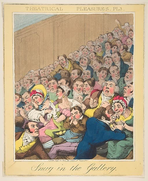 Theatrical Pleasures, ( Snug in the Gallery, Plate 3), by Theodore Lane