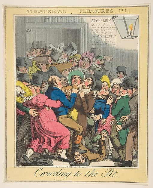Theatrical Pleasures, Plate 1: Crowding to the Pit, by Theodore Lane