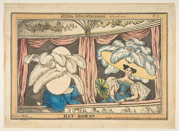 Opera Reminiscences, Plate 2: Hat Boxes, by William Heath ('Paul Pry')