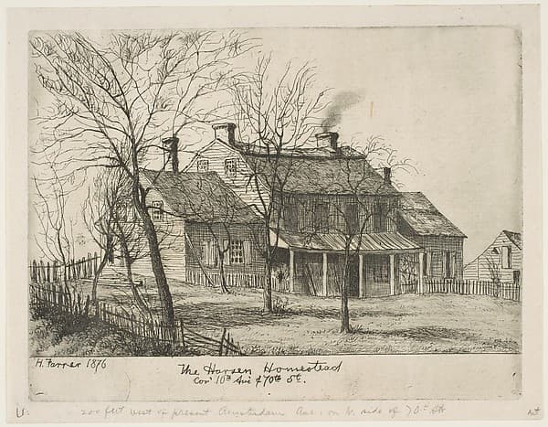 The Harsen Homestead, Corner of 10th Avenue and 70th Street, from "Scenes of Old New York", by Henry Farrer