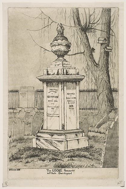 The Cooke Monument in St. Paul's Churchyard, from "Scenes of Old New York", by Henry Farrer