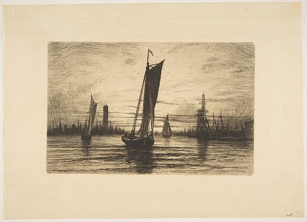 Sunset on the East River, by Henry Farrer