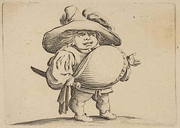 L'Homme au Gros Ventre Orné d'une Rangée de Boutons (Man with a Large Belly Decorated with a Row of Buttons), from "Varie Figure Gobbi, suite appelée aussi Les Bossus, Les Pygmées, Les Nains Grotesques" (Various Hunchbacked Figures, The Hunchbacks, The Pygmes, The Grotesque Dwarfs), by Jacques Callot
