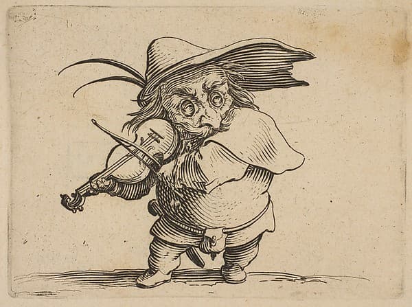 Le Joueur de Violon (The Violin Player), from "Varie Figure Gobbi, suite appelée aussi Les Bossus, Les Pygmées, Les Nains Grotesques" (Various Hunchbacked Figures, The Hunchbacks, The Pygmes, The Grotesque Dwarfs), by Jacques Callot