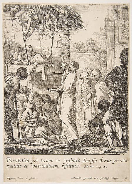 Healing the Paralytic (Jésus-Christ prouve en guérissant un paralytique, qu'il a le pouvoir de pardonner les péchés), by Claude Vignon