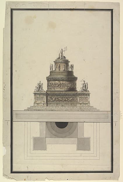 Elevation and Plan for a Round Mausoleum, by Jean Charles Delafosse