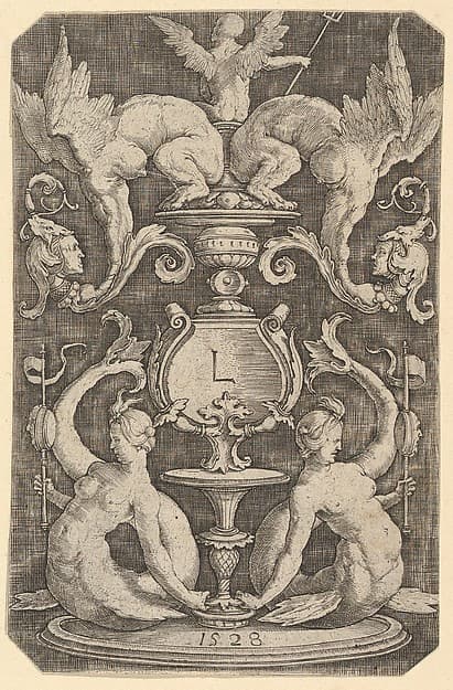 Panel of Ornament with Two Sirens, by Lucas van Leyden