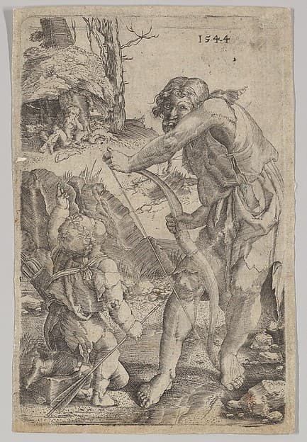 Lamech and Cain (reverse copy), by Lucas van Leyden