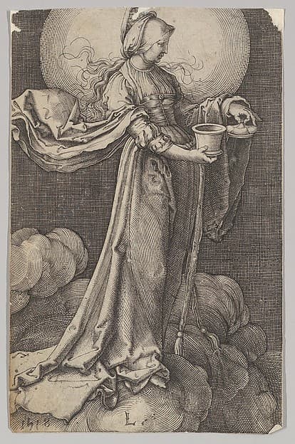 St. Mary Magdalene on the Clouds (reverse copy), by Lucas van Leyden