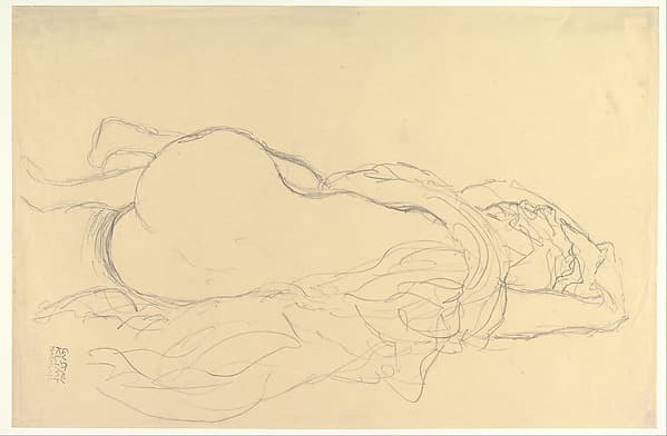 Reclining Nude with Drapery, Back View, by Gustav Klimt