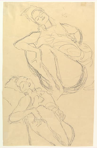 Two Studies for a Crouching Woman, by Gustav Klimt