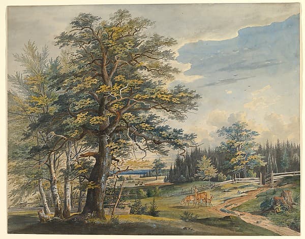 Wooded Landscape with Stag, by Carl August Lebschee
