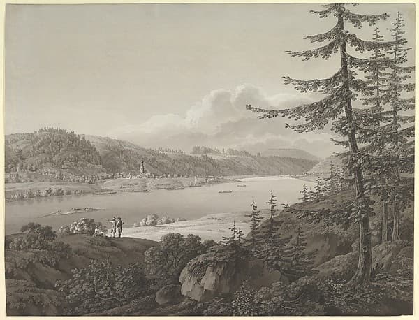 View of Bad Schandau at the River Elbe with the Winterberg, by Adrian Zingg