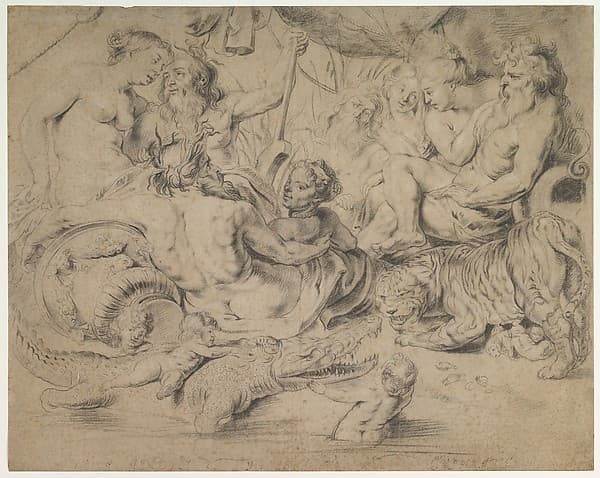 Personifications of the Nile, Indus, Tigris and Euphrates rivers, by Anonymous, Flemish, 17th century