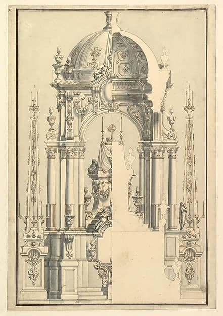 Elevation and Section of the Catafalque for Anna Cristina, Wife of Carlo Emanuele III of Savoy, by Giuseppe Galli Bibiena