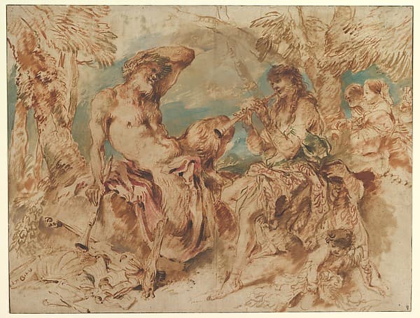 Youth Playing a Pipe for a Satyr, by Giovanni Benedetto Castiglione (Il Grechetto)