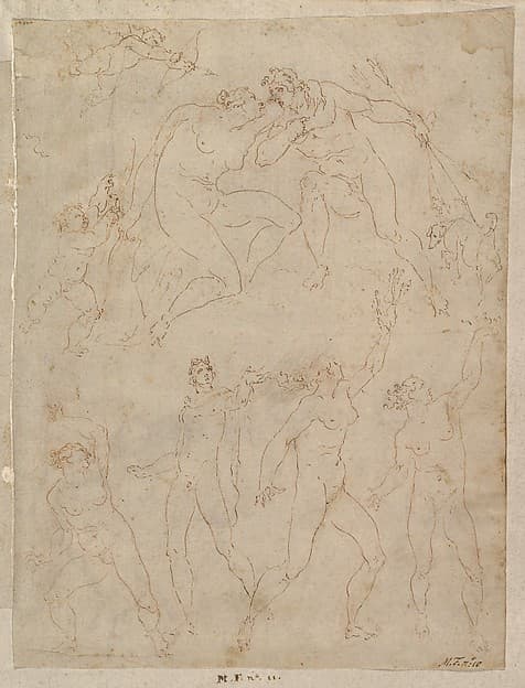 Studies for Apollo and Daphne, Zeus and Juno, Orpheus and Eurydice and other figures (recto and verso), by Giovanni Ambrogio Figino