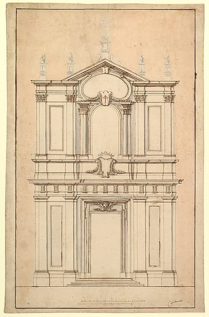 Design for the Façade of Santi Faustino e Giovita, Rome, by Carlo Fontana